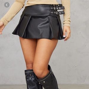 Petite Black Leather Mini Skirt